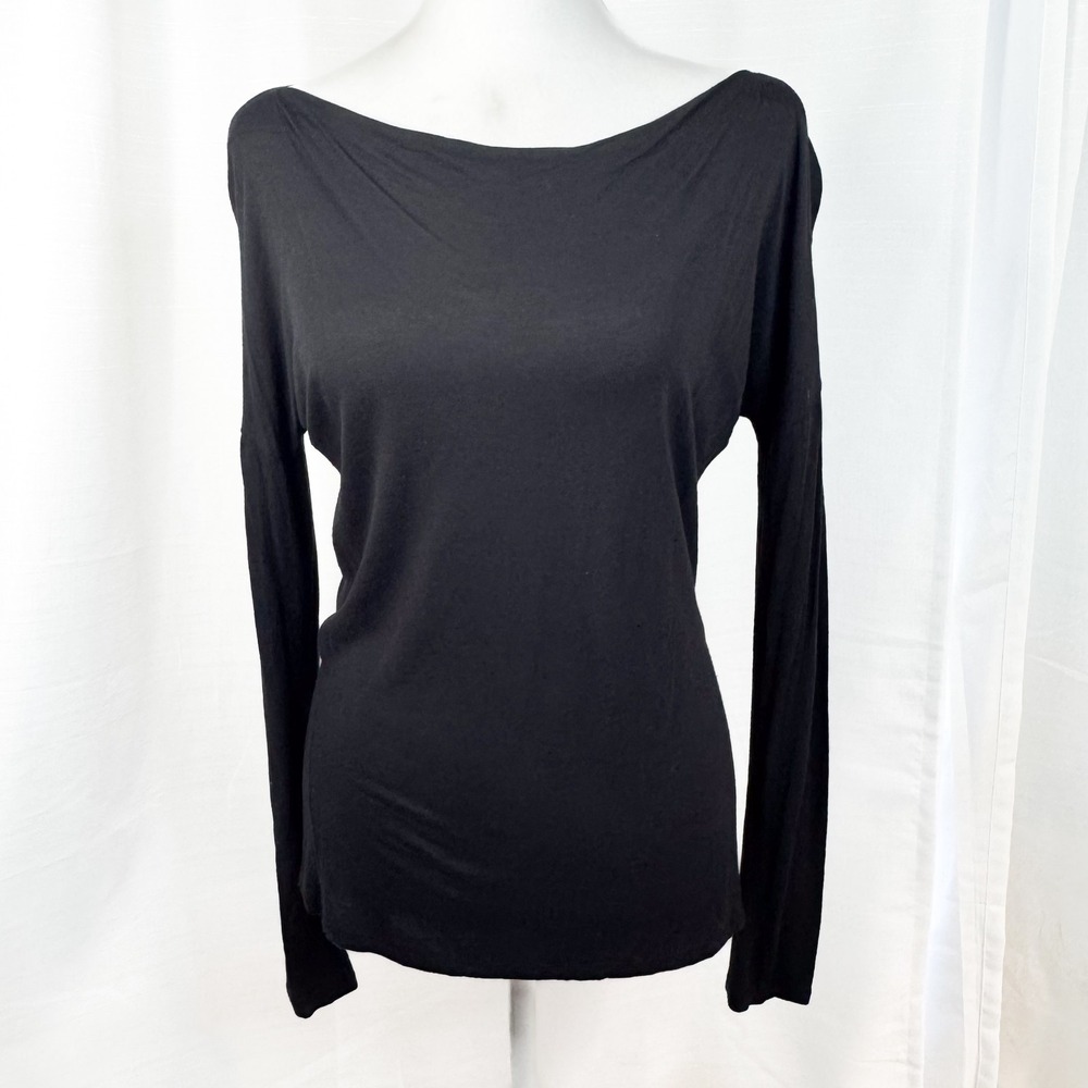 Vince Black Viscose Boat Neck Long Sleeve Top Womens S Draped Minimal Luxe